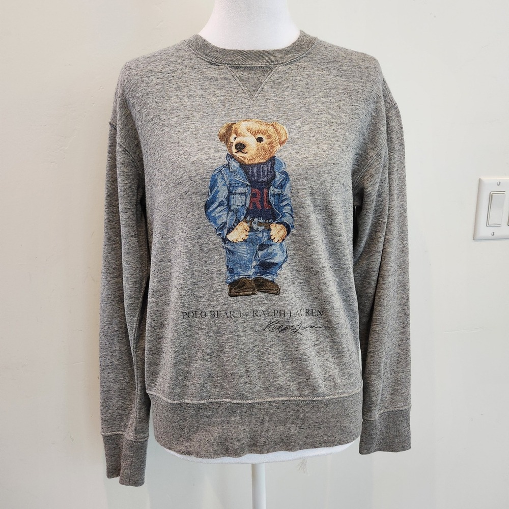 Polo Ralph Lauren Polo Bear Gray Heather Sweatshirt Denim Outfit XS